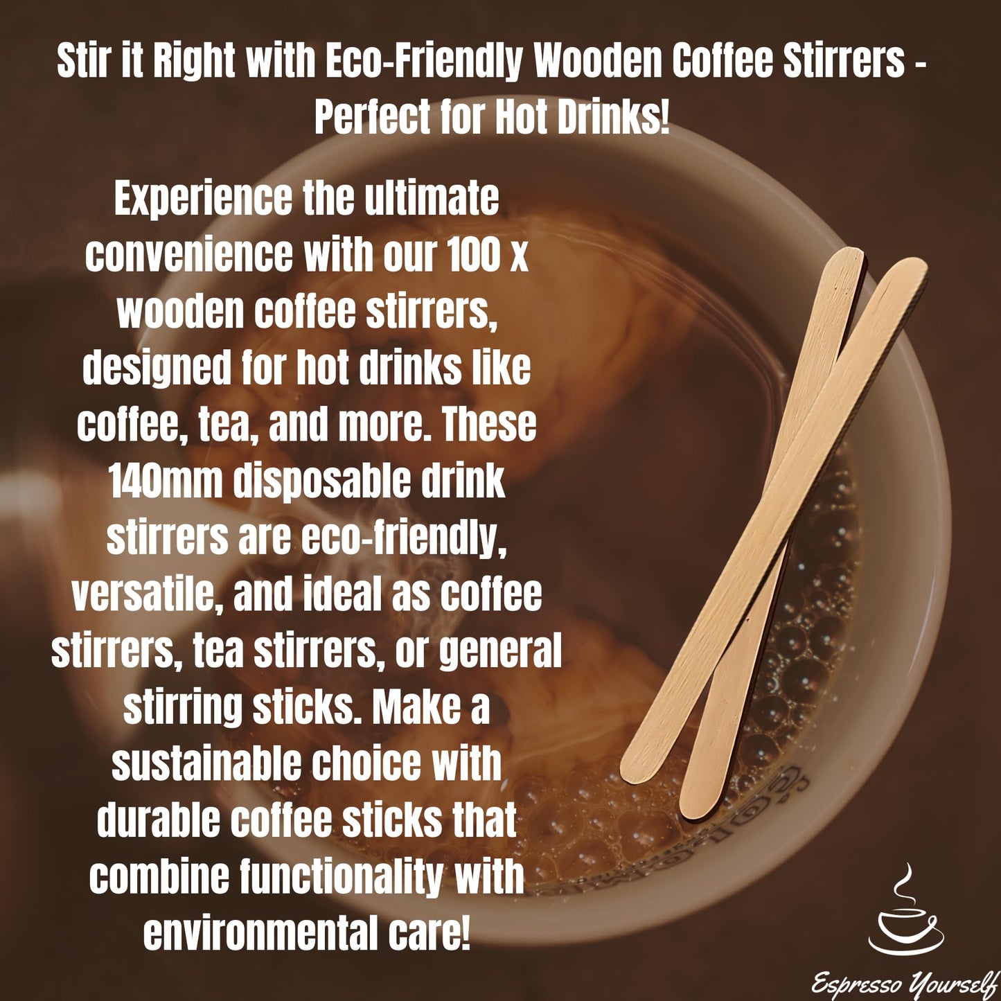 200 White Sugar Sticks & 100 Wooden Coffee Stirrers, Disposable & Eco-Friendly 140mm โ Silverspoon Sugar Sachets, Granulated Sugar, Stirring Sticks for Hot Drinks โ Espresso Yourself