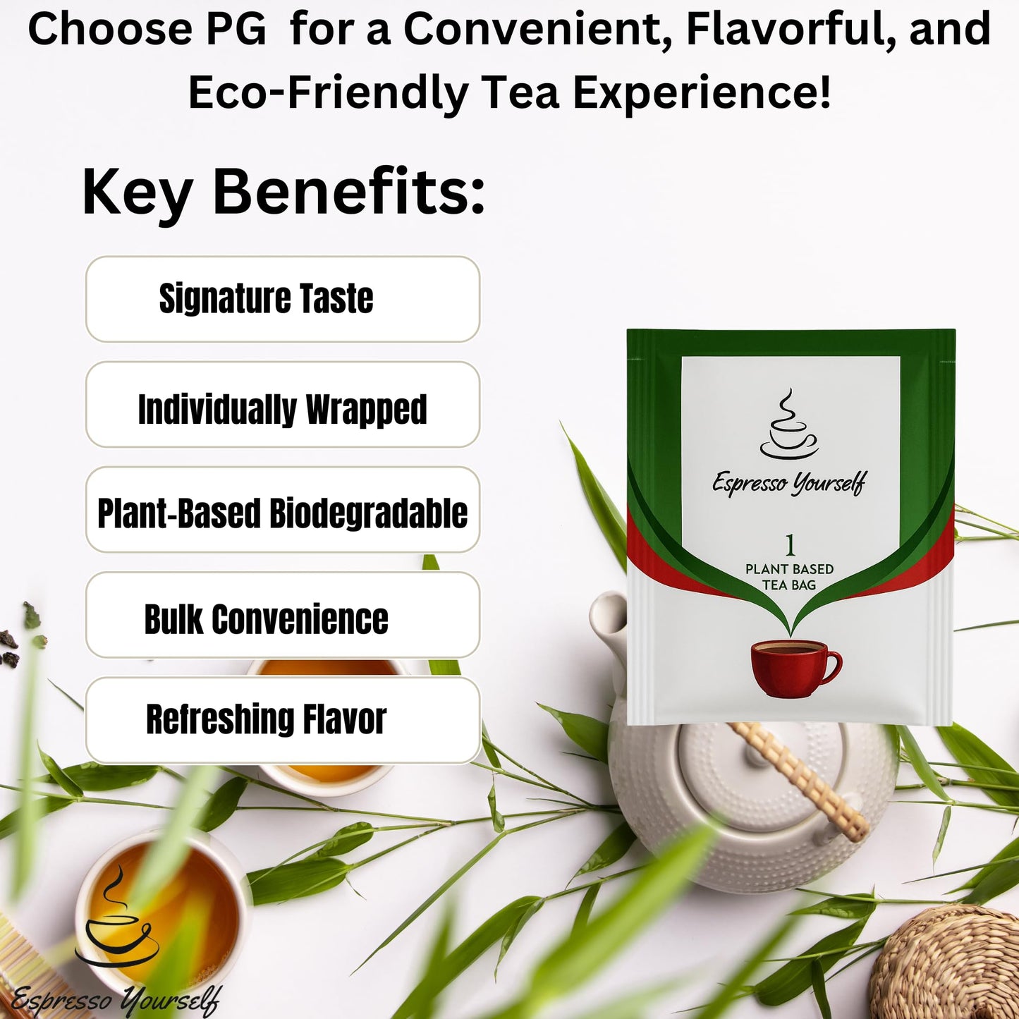 50 Individually Wrapped Tea Bags Bulk by Espresso Yourself – Teabags, Signature Taste, Refreshing & Flavourful, Plant-Based Biodegradable Tea Sachets – Letterbox Friendly