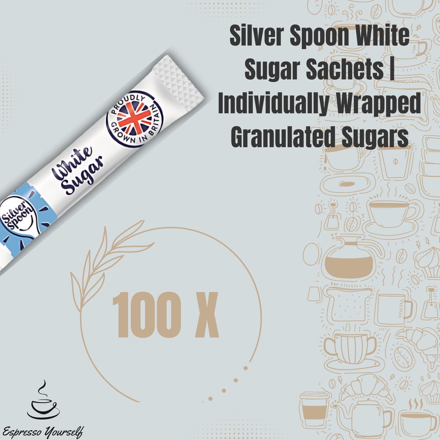 200x Sugar Sachets – 100 White (Silver Spoon) & 100 Brown (Billington’s) Sugar Sticks | Individually Wrapped | Perfect for Home, Office, Camping & Travel | Espresso Yourself Bundle