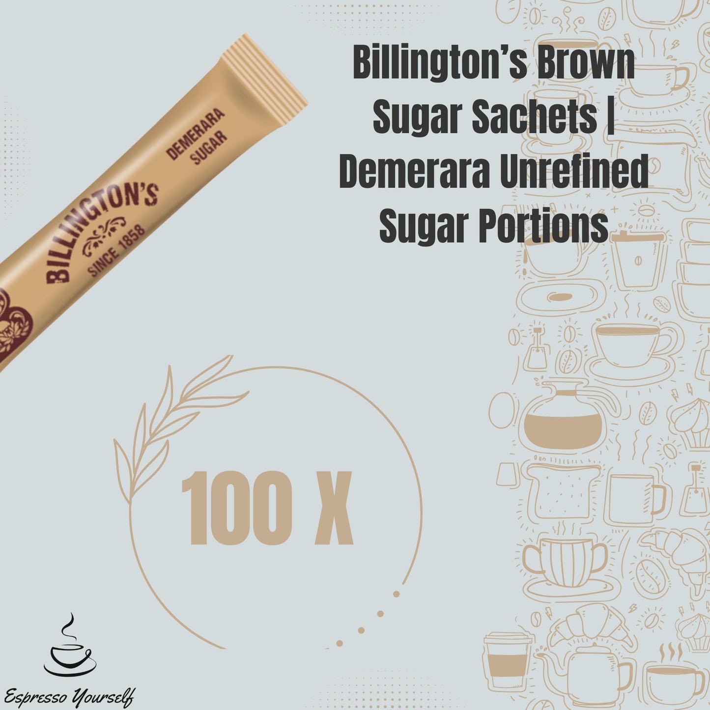 200x Sugar Sachets – 100 White (Silver Spoon) & 100 Brown (Billington’s) Sugar Sticks | Individually Wrapped | Perfect for Home, Office, Camping & Travel | Espresso Yourself Bundle