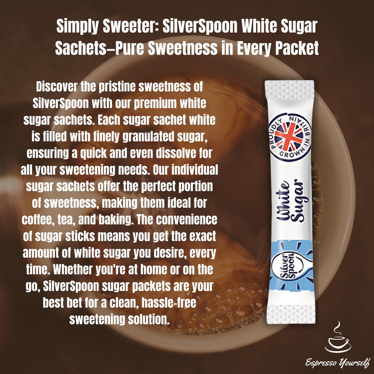 150 White Sugar Sticks ā Granulated Individual Packets for Tea & Coffee | Letterbox Friendly | Packed by Espresso Yourself | Premium White Sachets