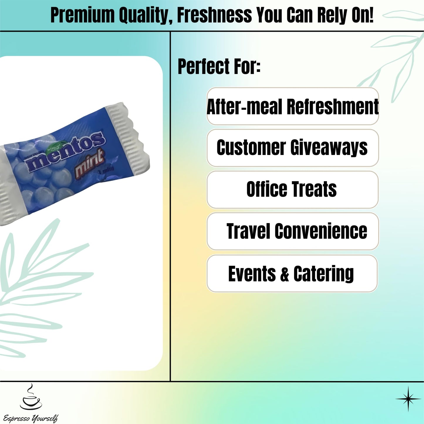 50 x Mentos Mint Individually Wrapped Chewy Pillow Sweets by Espresso Yourself ā Portion Mints Bulk Sweets, Perfect for Catering, Multipack Sweets, Office, Travel & Events
