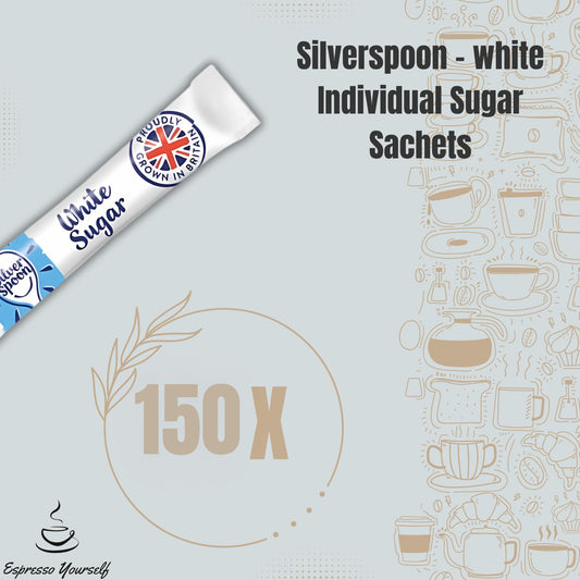 150 White Sugar Sticks – Granulated Individual Packets for Tea & Coffee | Letterbox Friendly | Packed by Espresso Yourself | Premium White Sachets