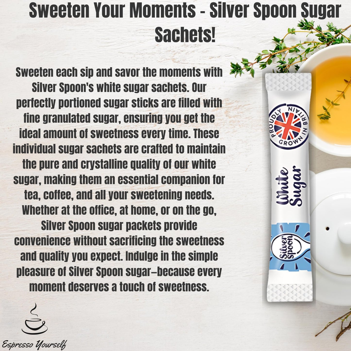 150 White Sugar Sticks – Granulated Individual Packets for Tea & Coffee | Letterbox Friendly | Packed by Espresso Yourself | Premium White Sachets