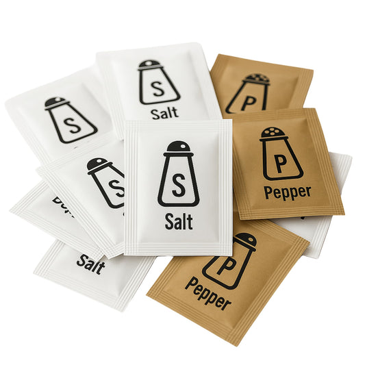 200 Salt & Pepper Sachets | 100 Salt Sachets & 100 Pepper Sachets | Individually Wrapped Portions | Disposable Condiment Sachets for Catering, Takeaway, Travel, Lunchboxes & Portion Control | Espresso