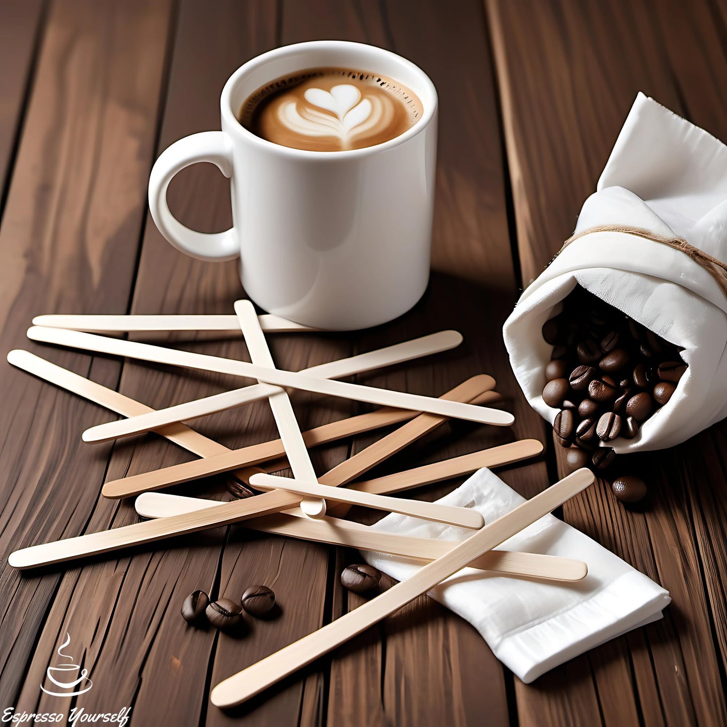 200 White Sugar Sticks & 100 Wooden Coffee Stirrers, Disposable & Eco-Friendly 140mm – Silverspoon Sugar Sachets, Granulated Sugar, Stirring Sticks for Hot Drinks – Espresso Yourself