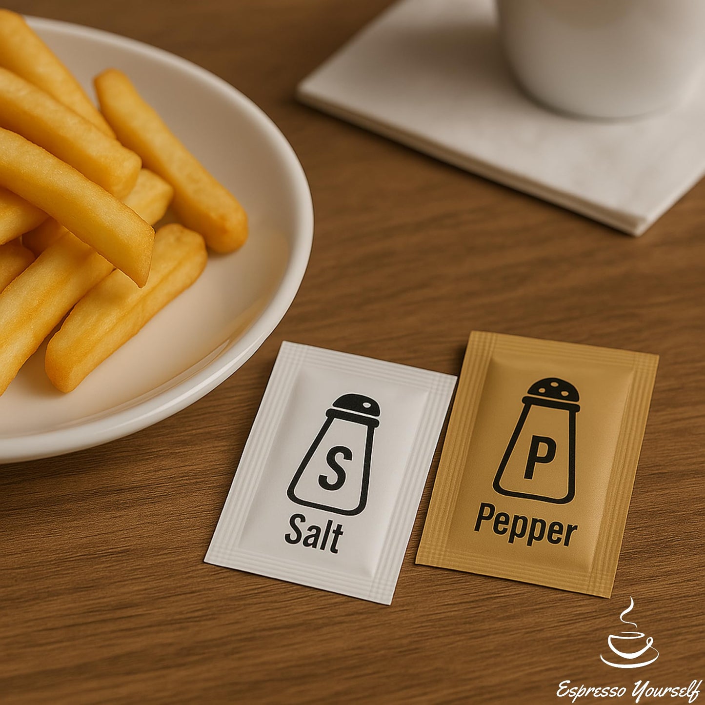 200 Salt & Pepper Sachets | 100 Salt Sachets & 100 Pepper Sachets | Individually Wrapped Portions | Disposable Condiment Sachets for Catering, Takeaway, Travel, Lunchboxes & Portion Control | Espresso