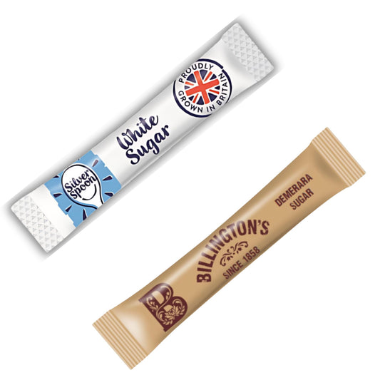 200x Sugar Sachets – 100 White (Silver Spoon) & 100 Brown (Billington’s) Sugar Sticks | Individually Wrapped | Perfect for Home, Office, Camping & Travel | Espresso Yourself Bundle