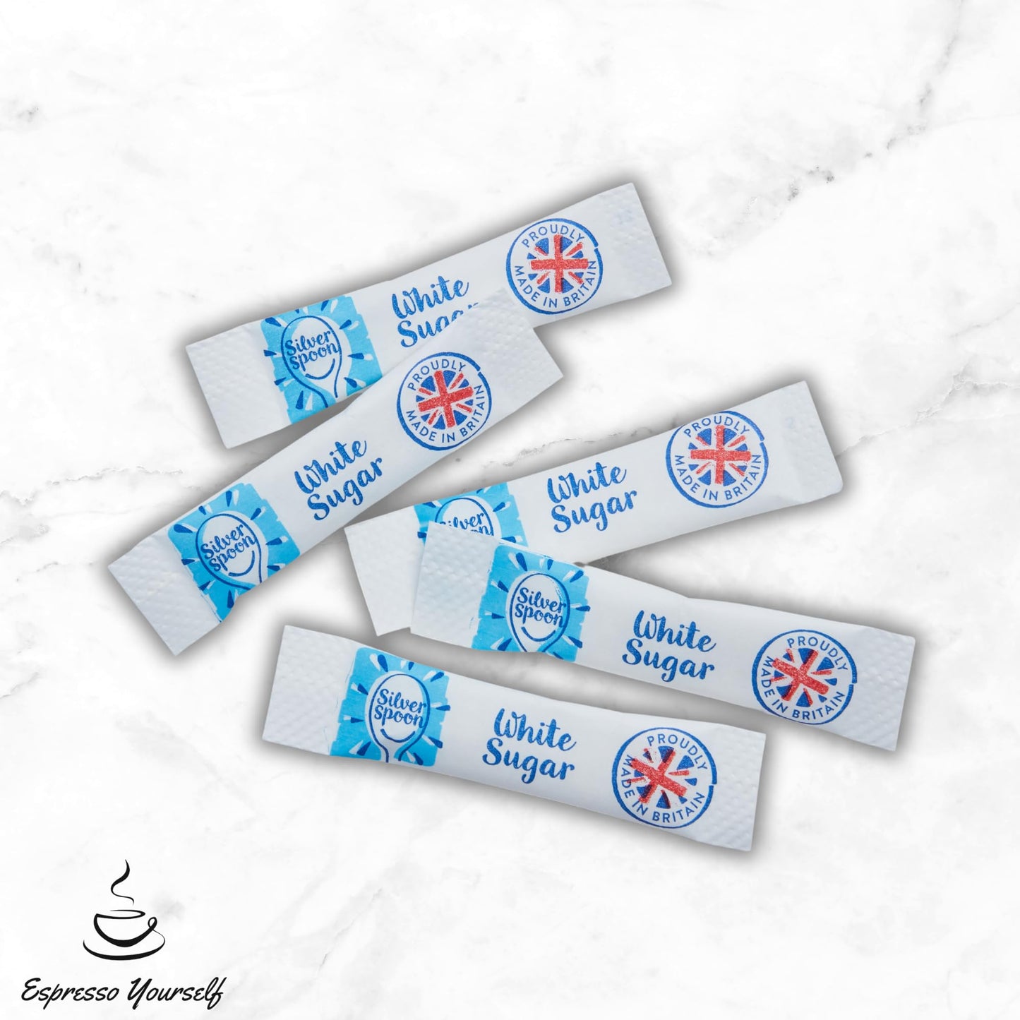 150 White Sugar Sticks – Granulated Individual Packets for Tea & Coffee | Letterbox Friendly | Packed by Espresso Yourself | Premium White Sachets